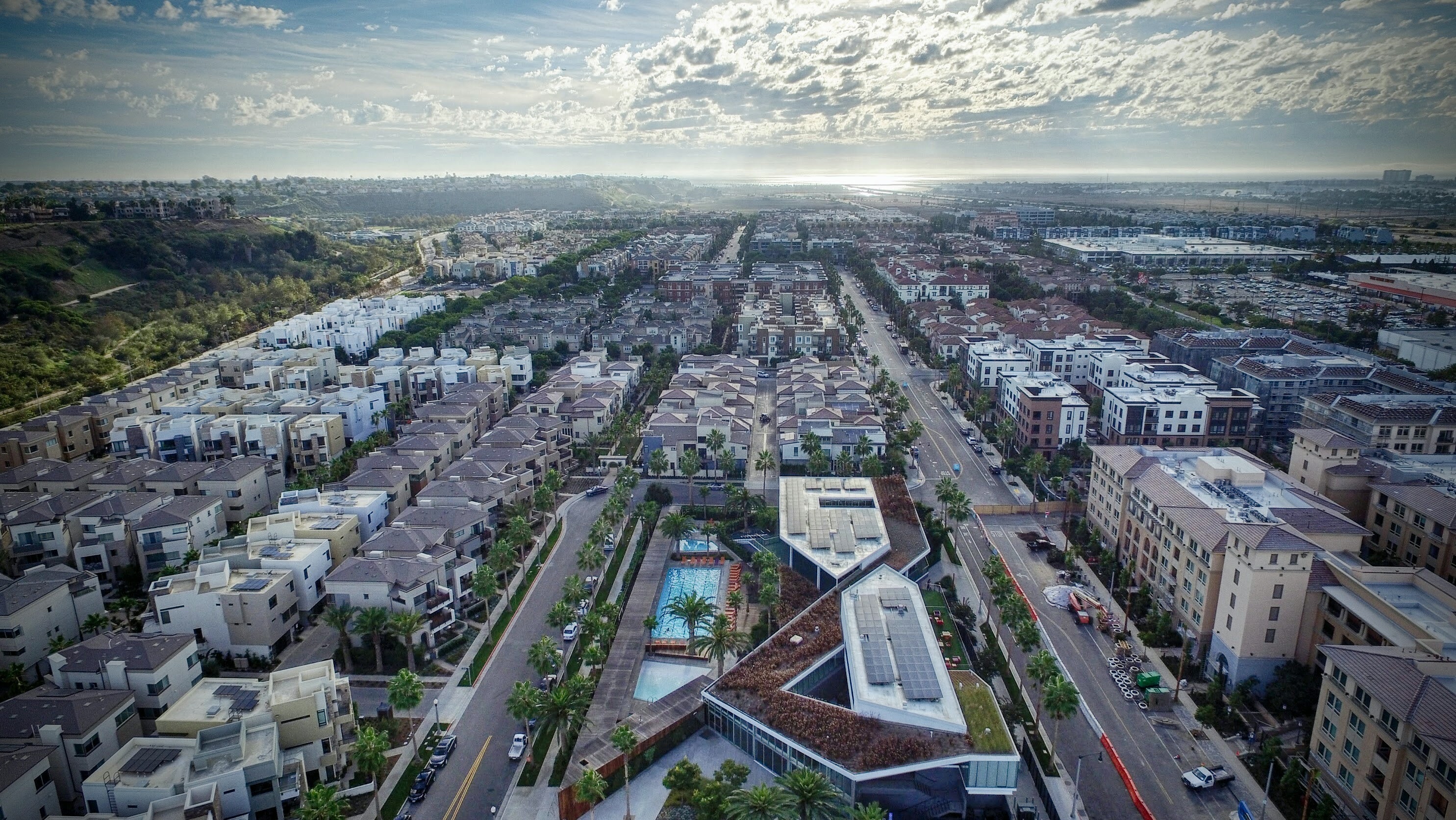 Playa Vista at first light, from above the bluff, with the Pacific in the distance